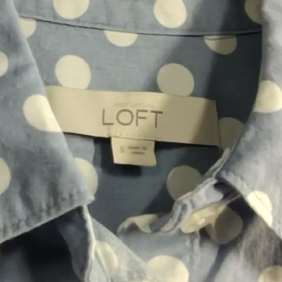 LOFT Light Blue Polka Dot Button Down Shirt - Picture 8 of 8